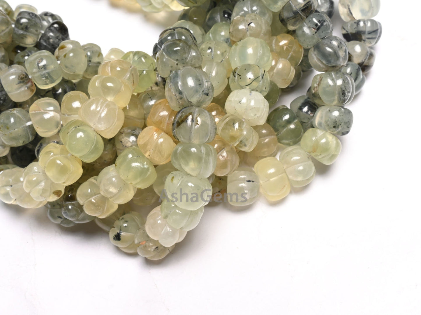 Shaded Moss Green Prehnite Carving Watermelon Beads, natural Moss Prehnite handmade Uneven Carve Pumpkin Gemstone Melon Beads Jewelry Crafts
