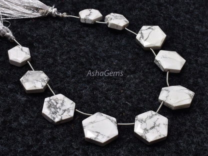 Howlite Faceted Hexagon Shape Gemstone beads,13-18.5 mm White Howlite Fancy 6 Corner Beads, Howlite Beads Briolette For Jewelry Making Craft
