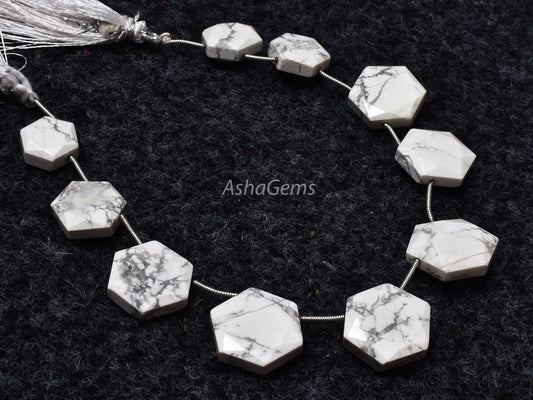 Howlite Faceted Hexagon Shape Gemstone beads,13-18.5 mm White Howlite Fancy 6 Corner Beads, Howlite Beads Briolette For Jewelry Making Craft