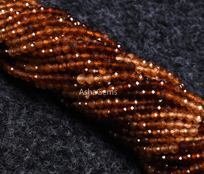3 mm Genuine hessonite Faceted rondelle Shape Gemstone Beads Shaded Brown Hessonite Micro Faceted Machine Cut Beads, AAA Hessonite Bead SALE ( 11438)