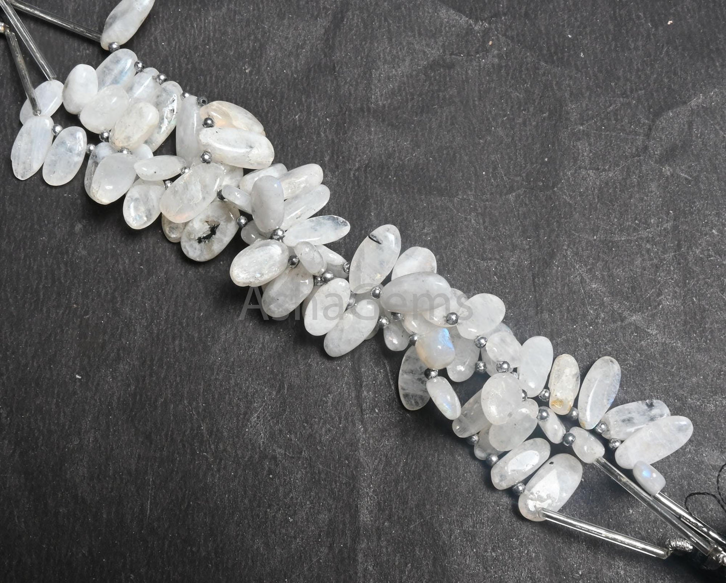 Beautiful White Rainbow Moonstone Smooth Uneven Oval Shape Gemstone Beads, Natural Rainbow Moonstone handmade Side Drill Beads Jewelry Craft