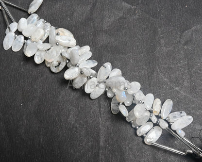 Beautiful White Rainbow Moonstone Smooth Uneven Oval Shape Gemstone Beads, Natural Rainbow Moonstone handmade Side Drill Beads Jewelry Craft