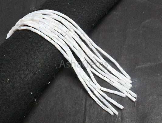 Fine Mother Of Pearl Fancy Tube Shape Smooth Gemstone Beads,3.5-8 mm Natural Iridescent White MOP Shell Pipe Straight Drill MOP Bead Jewelry