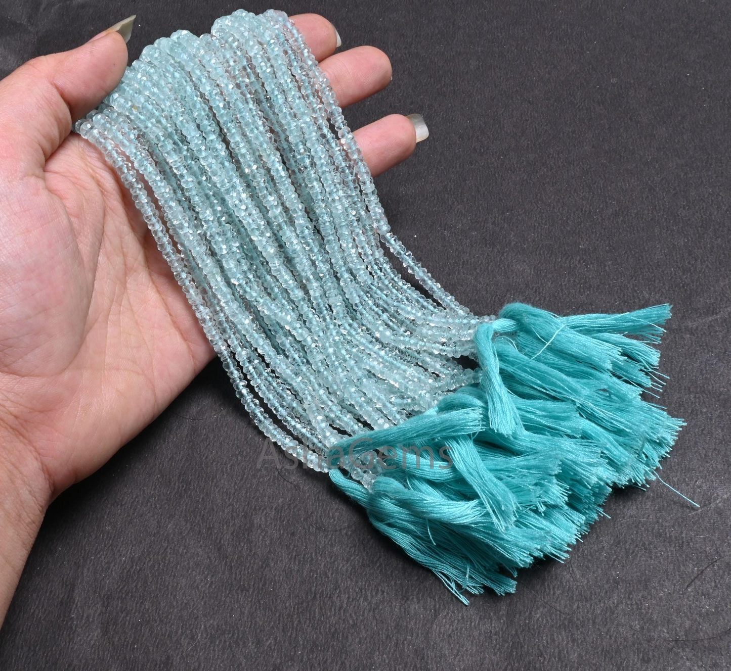 Fine Genuine Aquamarine Faceted Rondelle Beads,4-4.5mm Natural Blue Aquamarine Indian Machine Cut Gemstone Aquamarine Beads Jewelry Necklace