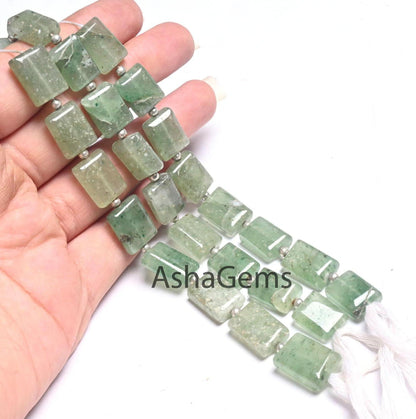 Shaded Green Aventurine Fancy Chiclet Shape Handmade Beads,9" natural Green Margaj Rectangle Gemstone Straight Drill Bead Jewelry Craft SALE