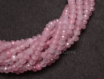 4.5 mm Rose Pink Jade Quartz faceted Rondelle Shape Gemstone Loose Beads,13.5 inch Fine Pink Jade Quartz machine cut Bead Jewelry Craft SALE