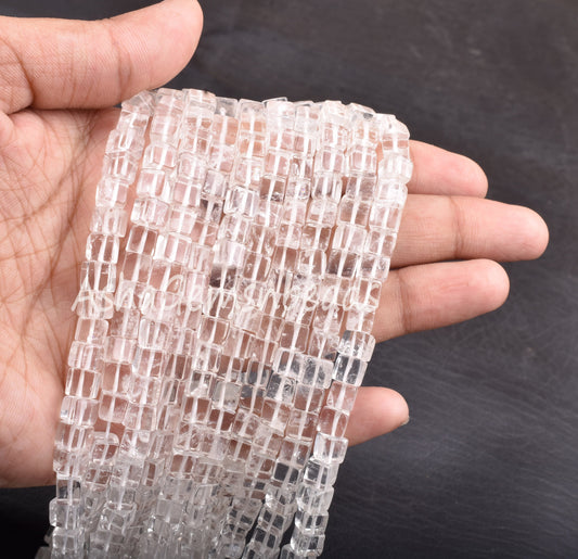 Clear Crystal Quartz Smooth Box Shape Gemstone Beads,16 Inch Strand, Natural Crystal 3D Cube Box Beads,Crystal Beads Handmade,Jewelry Crafts