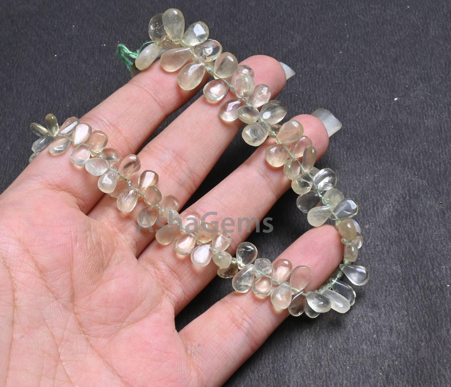 Beautiful Prehnite Smooth Pears Shape Gemstone Beads,9" Strand Natural Light Green Prehnite Teardrop handmade Side Drill Beads Jewelry Craft