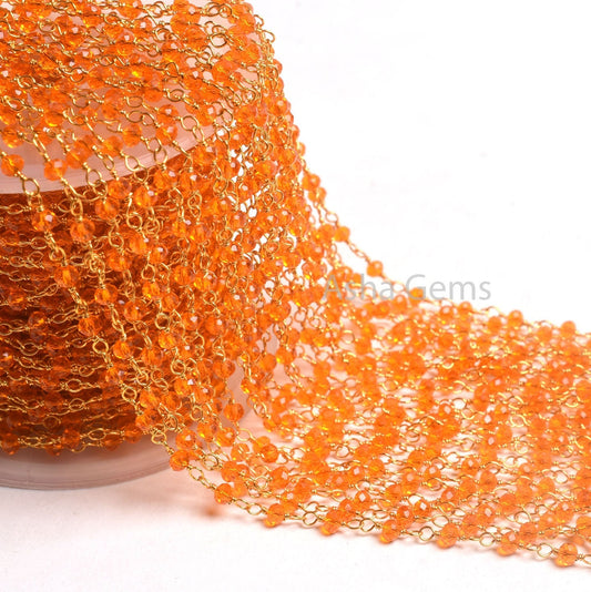 AAA Fanta Orange Hydro Faceted Rondelle Beads Rosary Chain,3-3.5 mm Gold Plated wire Wrap Handmade Rosary Chain By Feet Jewelry making Craft