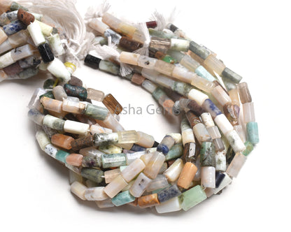 Multi Color Stone Pipe Shape Straight Drill Beads,9" Mix Gemstone Disco Fancy Tube Beads,6-12mm Gemstone Uneven Pipe Bead Jewelry Craft SALE