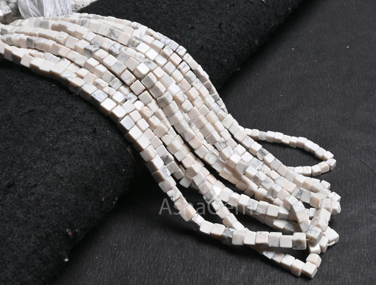 Fine White Howlite Smooth 3D Cube Box Shape Beads, Beautiful Howlite Plain Handmade Cube Gemstone Center Drill Howlite Beads Jewelry Crafts