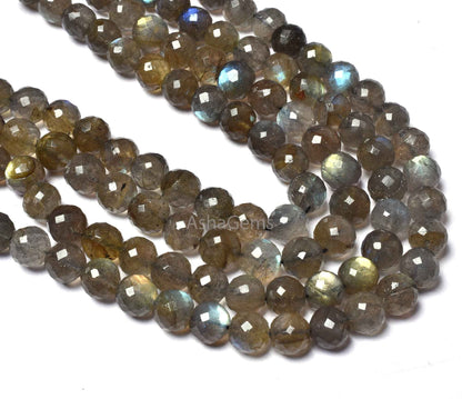 Blue Fire labradorite Round Shape Beads,8-8.5mm Natural Labradorite Faceted Round Ball Beads, Black Rainbow Loose Gemstone Beads For Jewelry