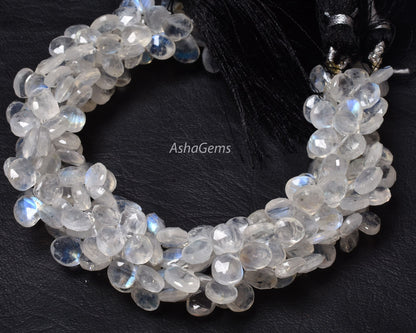 Fine AAA Blue Flash Rainbow Moonstone Heart Shape Beads,9" White Rainbow Moonstone Faceted Heart Briolette Gemstone Beads Jewelry Craft SALE
