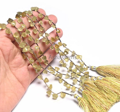 Natural Peridot fancy Pyramid Shape Beads,8"Green Peridot Side Drill Trillion Gemstone faceted Bead, Peridot Samosa Beads Jewelry Craft SALE (AG 18538)