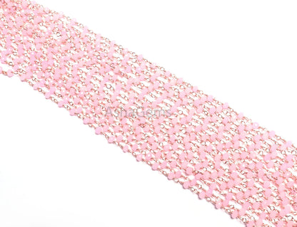 Beautiful Pink Rose Quartz Hydro Faceted Rondelle Beads Chain Bulk Roll Rosary Chain Rose Gold Plated Copper Wire Wrapped Chain Jewelry SALE