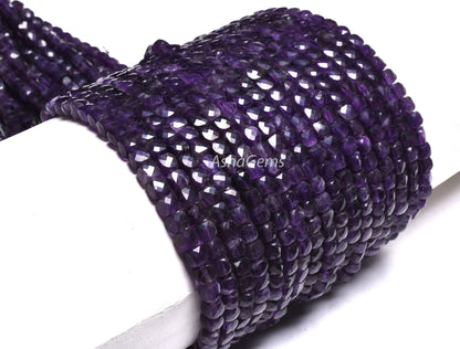 13" Strand natural Purple Amethyst Faceted Box Shape Beads,5mm African Amethyst 3D Cube Gemstone Bead Amethyst Beads For Jewelry Craft sale
