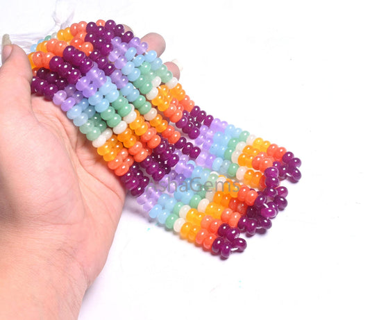 Beautiful Mix Color Quartz Smooth Rondelle Beads,8 mm Rainbow Disco Color Jade Quartz Multi Shaded Gemstone Colorful Beads Jewelry Necklace(AG 12311)