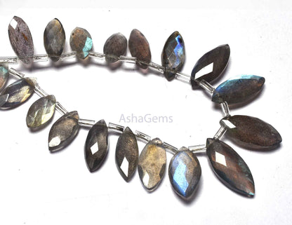 Natural Blue Fire Labradorite Marquise Shape Beads Faceted Briolettes Beads Gemstone,6" Strand Labradorite Gemstone Beads For Jewelry Making