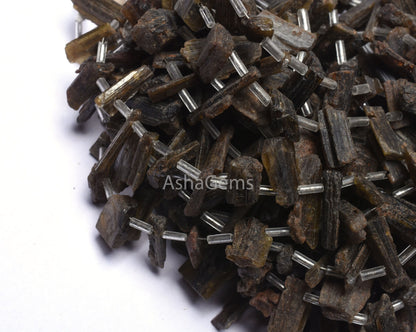 Natural Epidote Rough Gemstone Beads, 14 Inch Strand Epidote Beads, Epidote Long Raw Rough Stick Shape Uneven Beads For Boho Jewelry Crafts