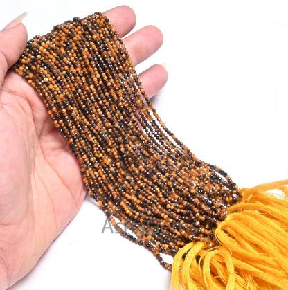 2.2 mm AAA Top quality Tiger Eye Micro Cut Beads,13" Strand Tiger Eye Faceted Machine Cut Rondelle Shape Gemstone tiny Beads Jewelry Makings