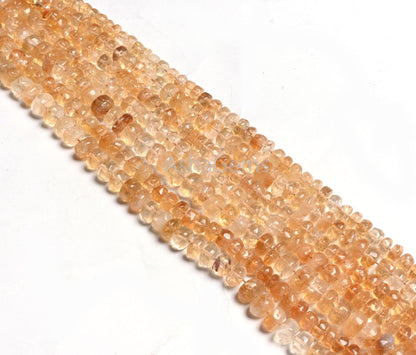 Yellow Citrine Smooth Rondelle Shape handmade Beads,9" natural Citrine Quartz Plain Gemstone Loose Beads, Citrine Beads Jewelry Making Craft