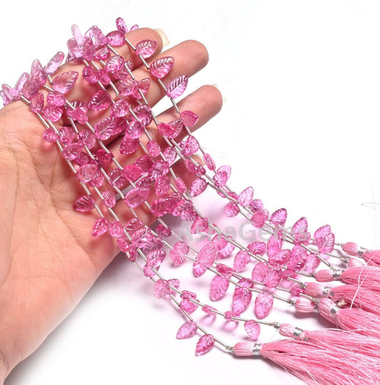 AAA Quality Pink Coated Topaz Fancy Leaf Shape Gemstone Carving Beads,8" Topaz Carved Pear Briolette Handmade Bead Jewelry making Handicraft