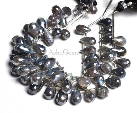 Amazing Labradorite Silver Coated Faceted Drop Shape Beads, Mystic Coated Black Rainbow Teardrop Beads Flashy Labororite Drops Beads Jewelry