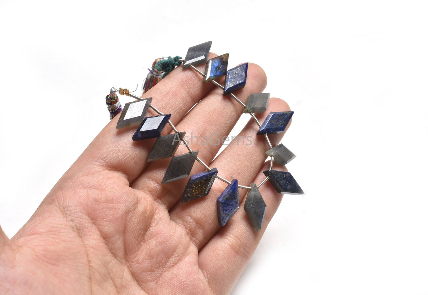 Natural Blue Lapis+ Labradorite Faceted Rhombus Shape Beads,9-18 mm Multi Color Stone Fancy Side Drill Gemstone Beads Jewelry Making Crafts