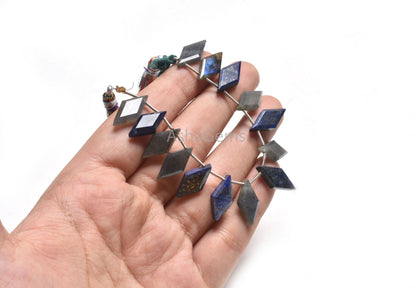 Natural Blue Lapis+ Labradorite Faceted Rhombus Shape Beads,9-18 mm Multi Color Stone Fancy Side Drill Gemstone Beads Jewelry Making Crafts