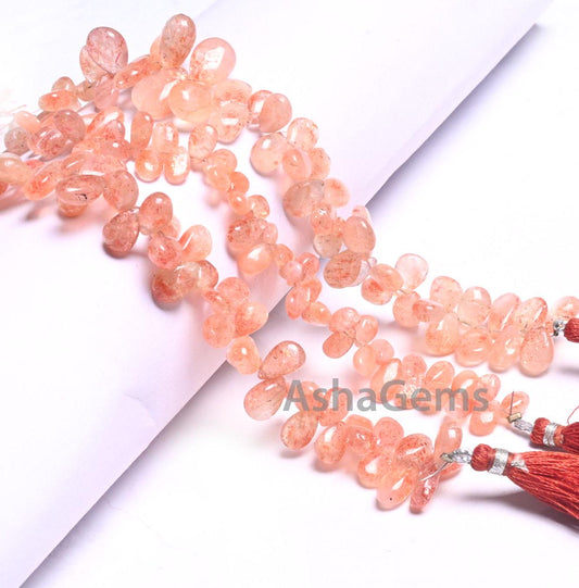 Beautiful Light Red Sunstone Smooth Pear Shape Gemstone Beads,8"Natural Sunstone Teardrop Side Drill Bead, Sunstone Bead Jewelry Crafts SALE