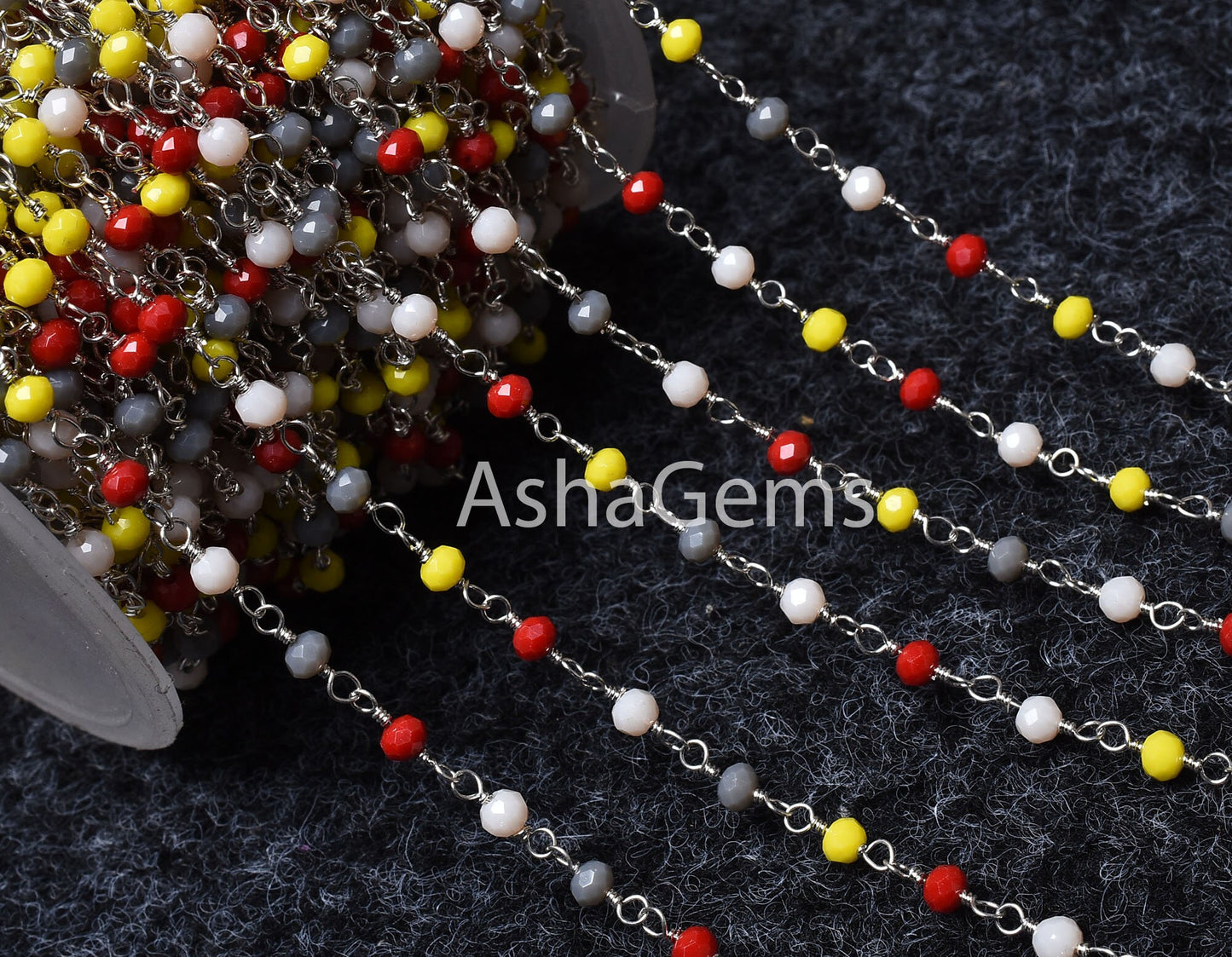 Beautiful Multi Color Disco Hydro Faceted Beads Rosary Chain,3 mm Silver Plated Wire Wrap Handmade Rosary Chain For Jewelry Making Necklace