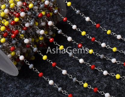 Beautiful Multi Color Disco Hydro Faceted Beads Rosary Chain,3 mm Silver Plated Wire Wrap Handmade Rosary Chain For Jewelry Making Necklace