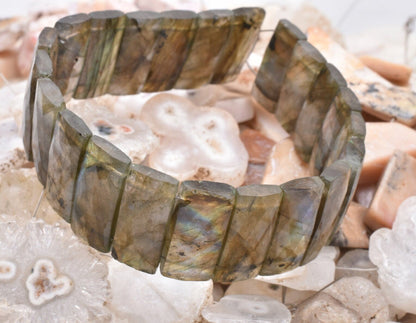 Beautiful Multi Fire Labradorite Faceted Rectangle Shape Beads, Natural Labradorite Fancy Chiclet Beads For Bracelet, Double Drill Bead SALE