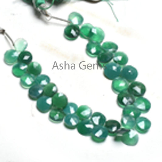 Fine Green Onyx Heart Shape Faceted Beads,6.5" Onyx Heart Briolette Side Drill Gemstone Beads, Green Onyx Beads Jewelry Making Craft SALE
