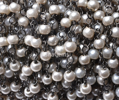Pearl Hydro Rondelle Smooth Hydro Beaded Rosary Chain,Black Metal Plated,Jewelry Making Chain,Finding, Wire Wrapped Chain,3-3.5mm ,Gunmetal