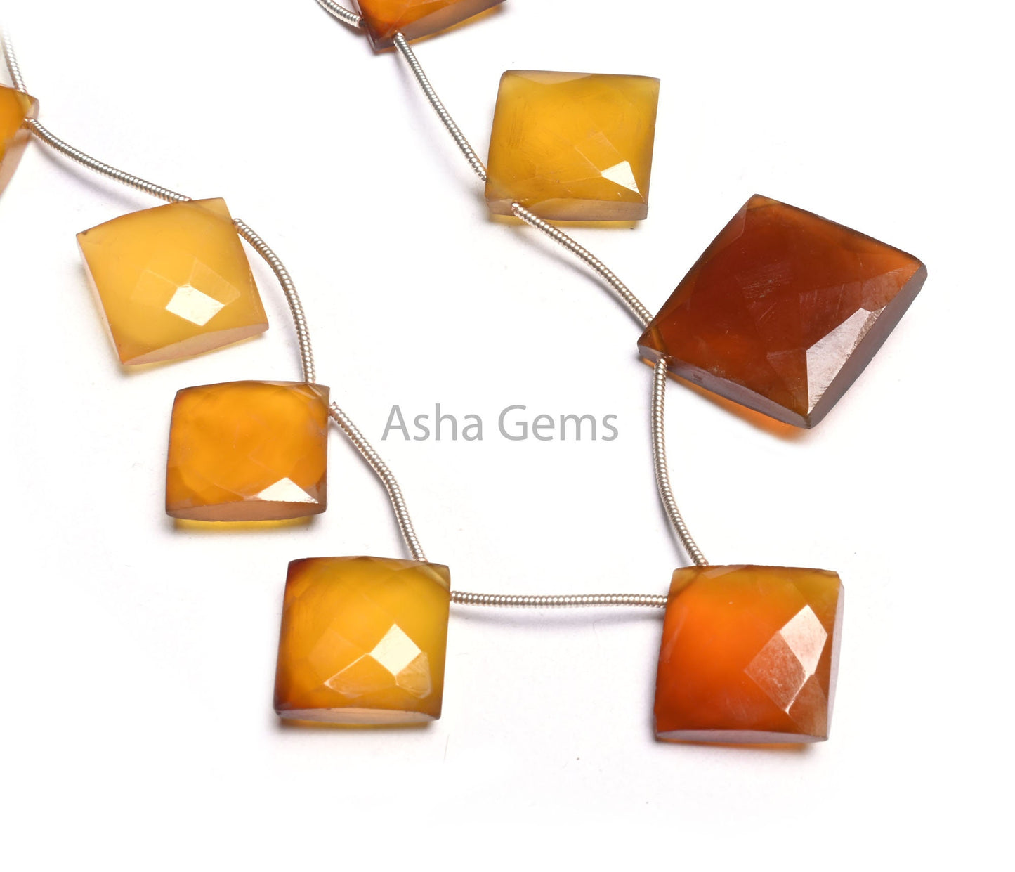 Fine Shaded Yellow Brown Chalcedony Fancy Cushion Shape Beads,10-20 mm Chalcedony Square Faceted Side Drill Gemstone Bead Jewelry Craft SALE