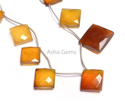 Fine Shaded Yellow Brown Chalcedony Fancy Cushion Shape Beads,10-20 mm Chalcedony Square Faceted Side Drill Gemstone Bead Jewelry Craft SALE