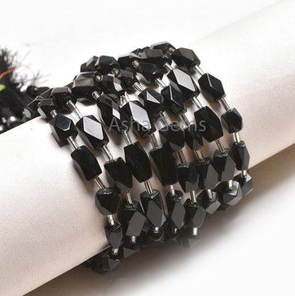 Beautiful Black Onyx Rectangle Shape Indian Hand Cut Beads,7" Onyx Long Fancy Chicklet Faceted Straight Drill Bead Black Onyx Jewelry Crafts