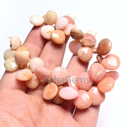Beautiful Pink Opal Faceted Heart Shape Beads,11.5-14mm Shaded Pink Opal Beads, Fine natural Opal Heart Briolette Gemstone Bead Jewelry SALE (AG 18605)