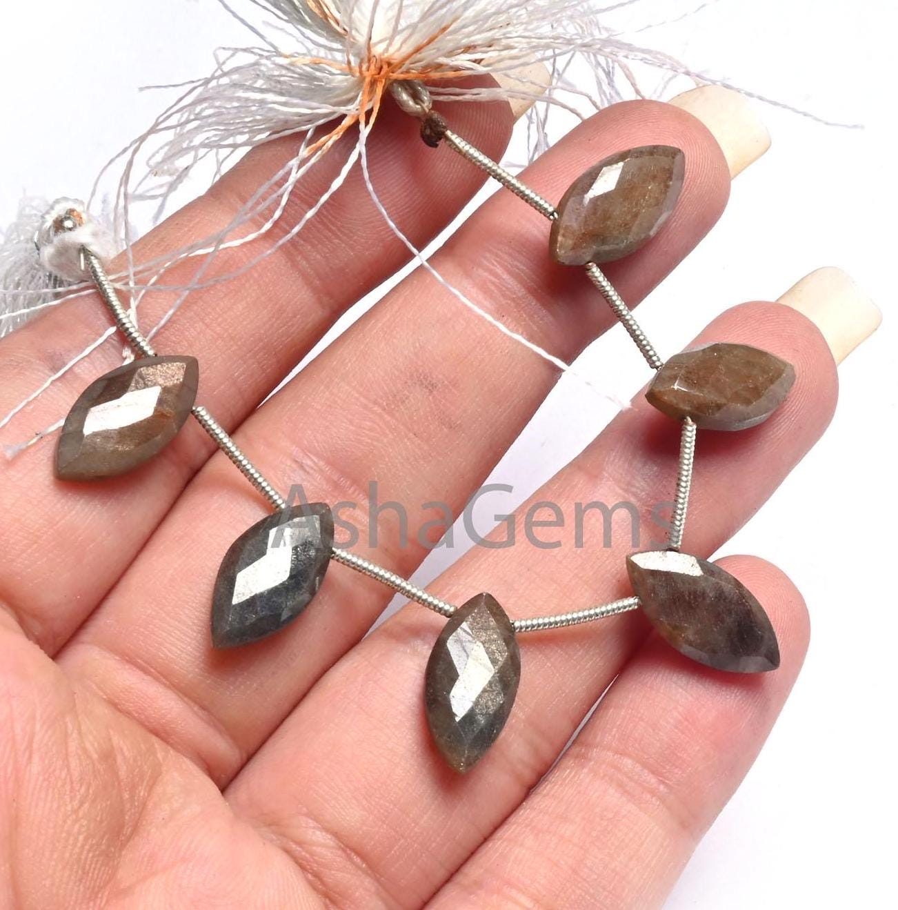 Moonstone Coated Fancy Marquise Shape Faceted Briolette Gemstone Beads,8-16 mm Shaded Brown Moonstone Coated Side Drill Beads Jewelry Crafts (AG 18604 )