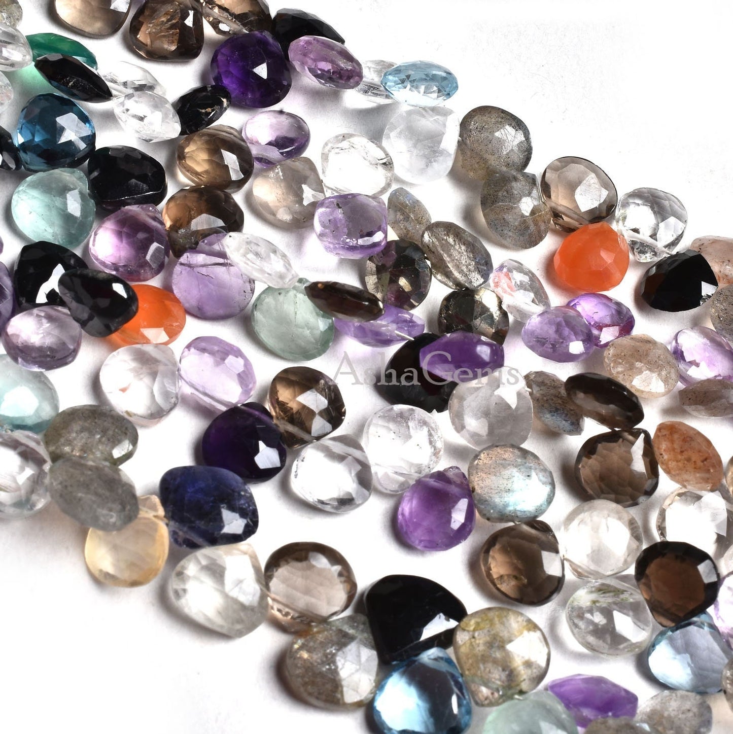 8 Inch Strand Multi color Gemstone Faceted heart Loose Beads, Mix Gemstone Faceted Briolette Beads, Disco Heart Beads For Jewelry Craft Sale