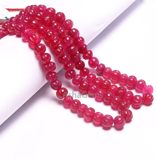 Beautiful Red Quartz carving Pumpkin Gemstone Melon Beads, Fine Red Ruby Color Quartz Carved Rondelle Handmade watermelon Beads Jewelry SALE