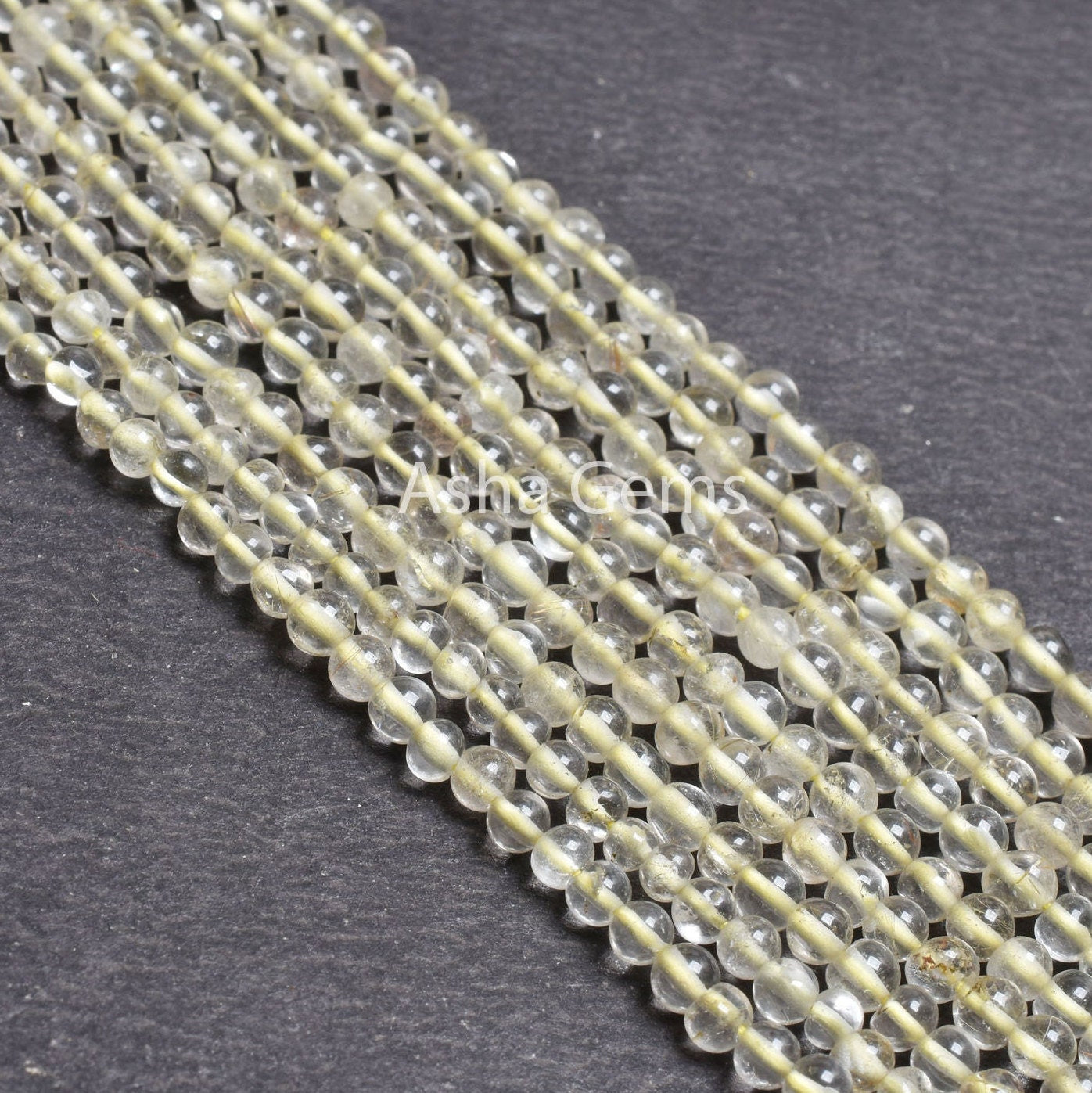 4 mm Lemon Quartz Smooth Round Ball Gemstone Beads,13" Strand Natural Yellow Lemon Plain Round Shape Beads, Lemon Quartz Bead Jewelry Crafts