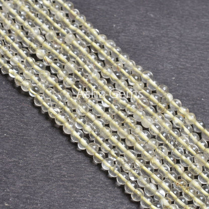 4 mm Lemon Quartz Smooth Round Ball Gemstone Beads,13" Strand Natural Yellow Lemon Plain Round Shape Beads, Lemon Quartz Bead Jewelry Crafts