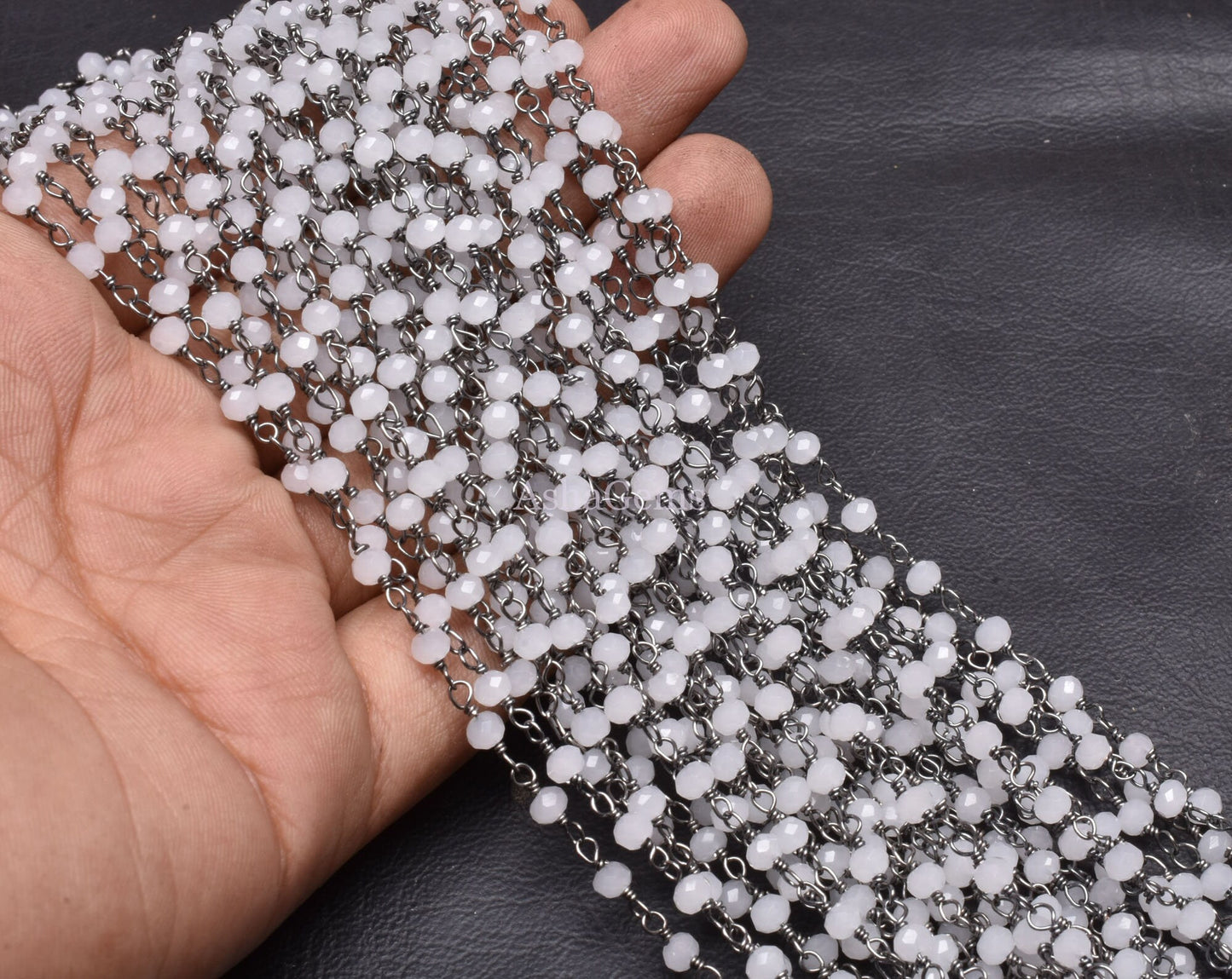 AAA Quality White Quartz Hydro Faceted Rondelle Beads Rosary Chain,3 mm Black Gunmetal Plated Wire Wrap Chain Jewelry Making Handicraft SALE