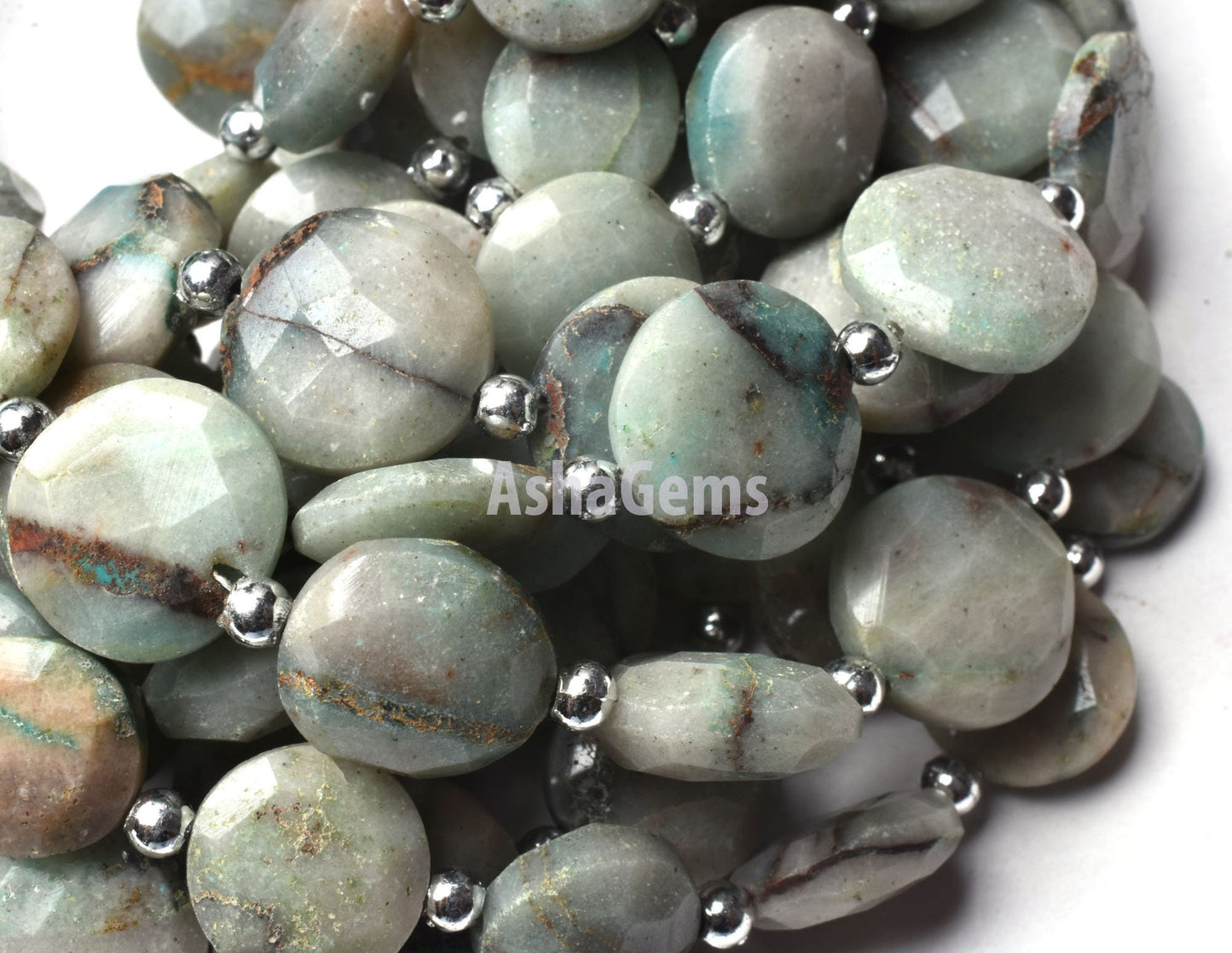 Beautiful Green Chrysocolla Faceted Coin Shape Beads,8" Strand Chrysocolla Briolette Gemstone Bead, Green Chrysocolla Coin Beads For Jewelry