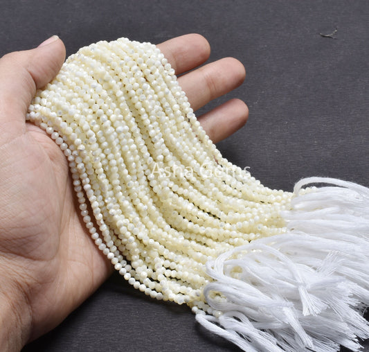 3.2mm Beautiful White Mother Of Pearl Micro Cut Rondelle Beads,Fine Natural Mop Machine Cut Gemstone Loose Bead Mother Of Pearl Jewelry SALE