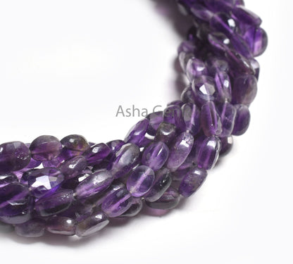 Natural Purple Amethyst faceted Indian Hand Cut Oval Shape Beads,12.5" Strand Amethyst Oval Shape Briolette Gemstone Bead Jewelry Craft SALE