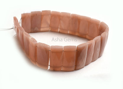 AAA Peach Moonstone Fancy Chicklet Beads,8" Strand Natural Pink Moonstone Faceted Rectangle Beads, Moonstone Beads For Bracelet Jewelry DIY