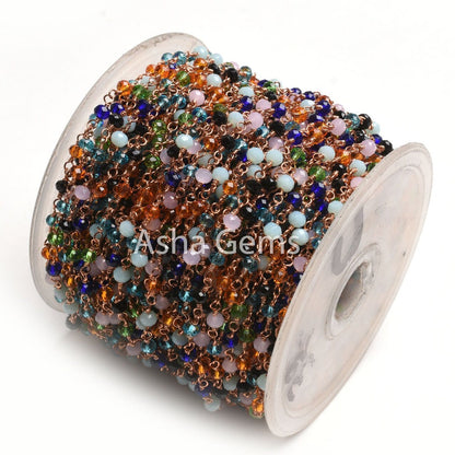 1-50 foot Multi Disco Hydro Faceted Rondelle Beads Rosary Chain,3mm Rose Gold Plated Wire Wrap Jewelry Necklace Making Chain Rosary Handmade